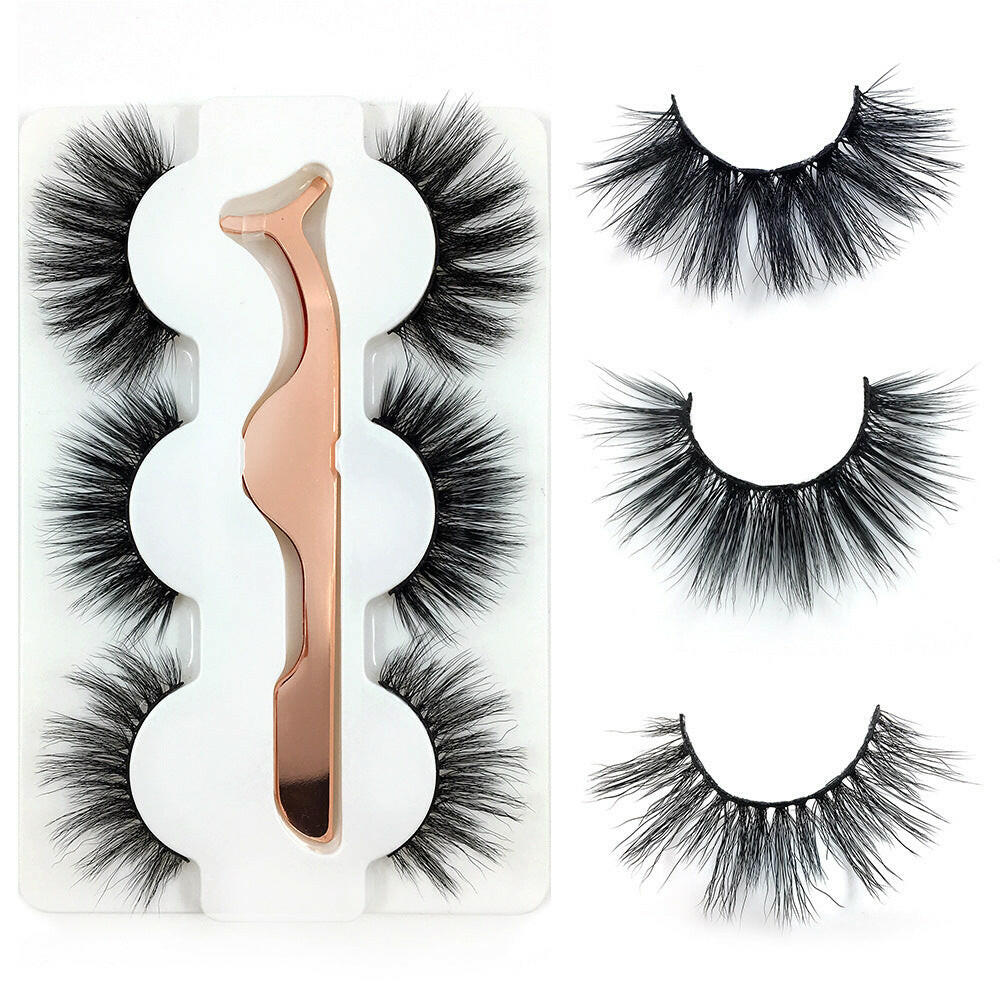 3 Pairs Of Mink Hair With Tweezers Thin And Thick Natural 6D False Eyelashes