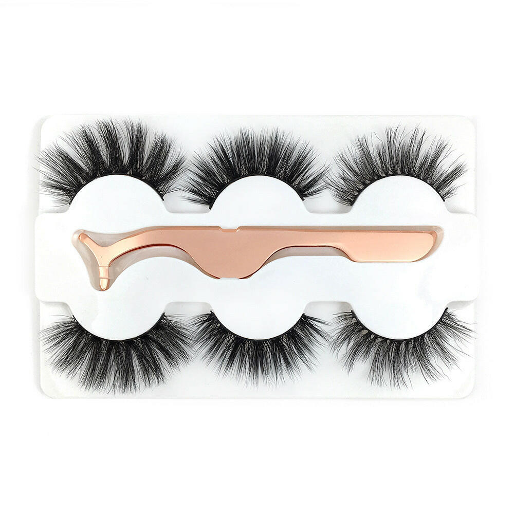 3 Pairs Of Mink Hair With Tweezers Thin And Thick Natural 6D False Eyelashes