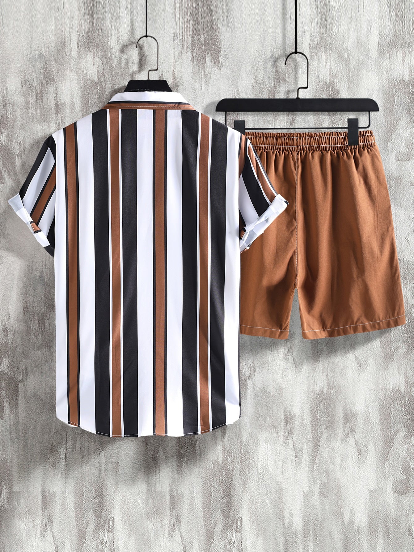 Manfinity Homme Men Striped Shirt & Drawstring Waist Shorts Without Tee