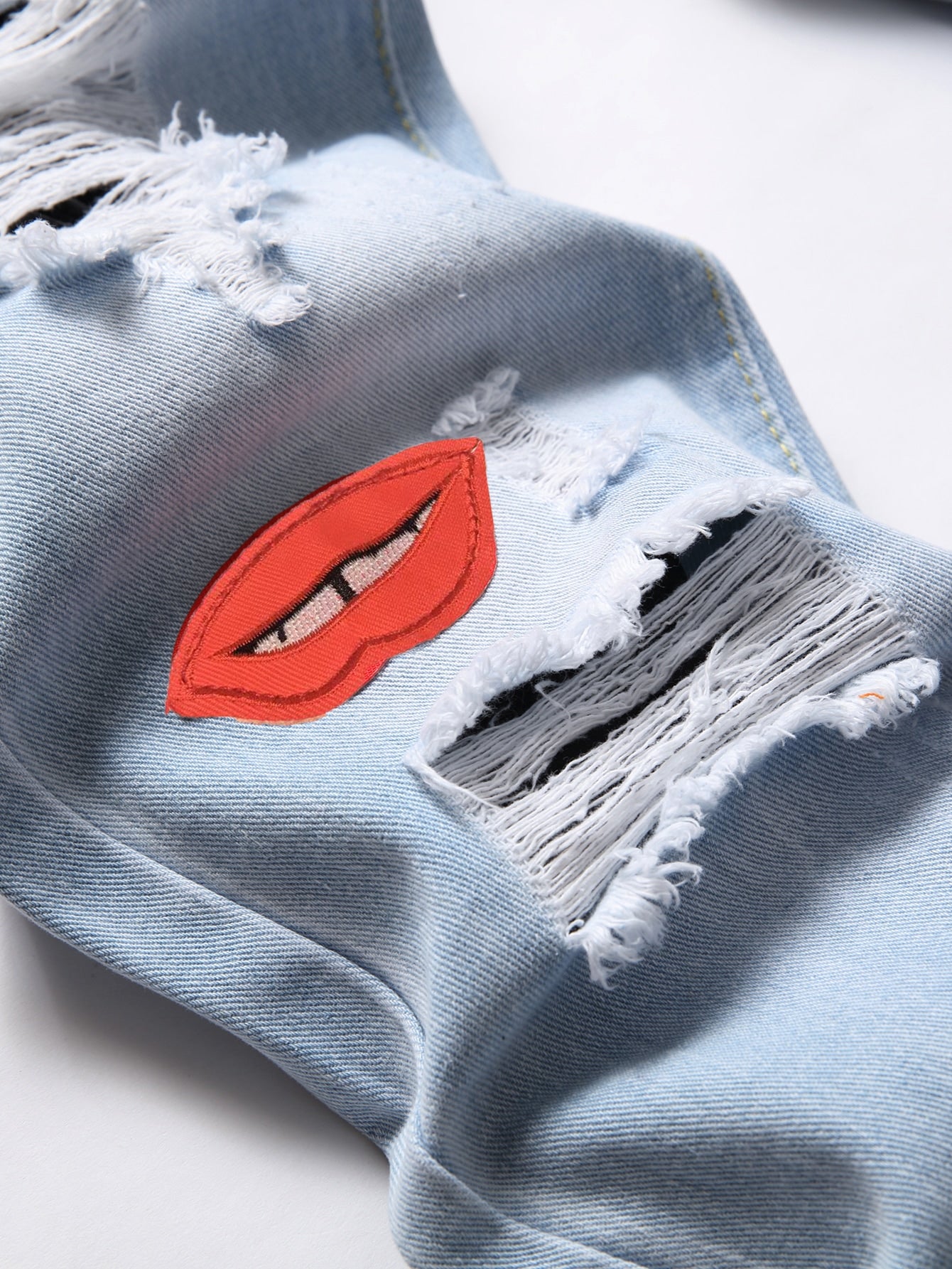 Cartoon & Letter Patched Ripped Straight Jeans