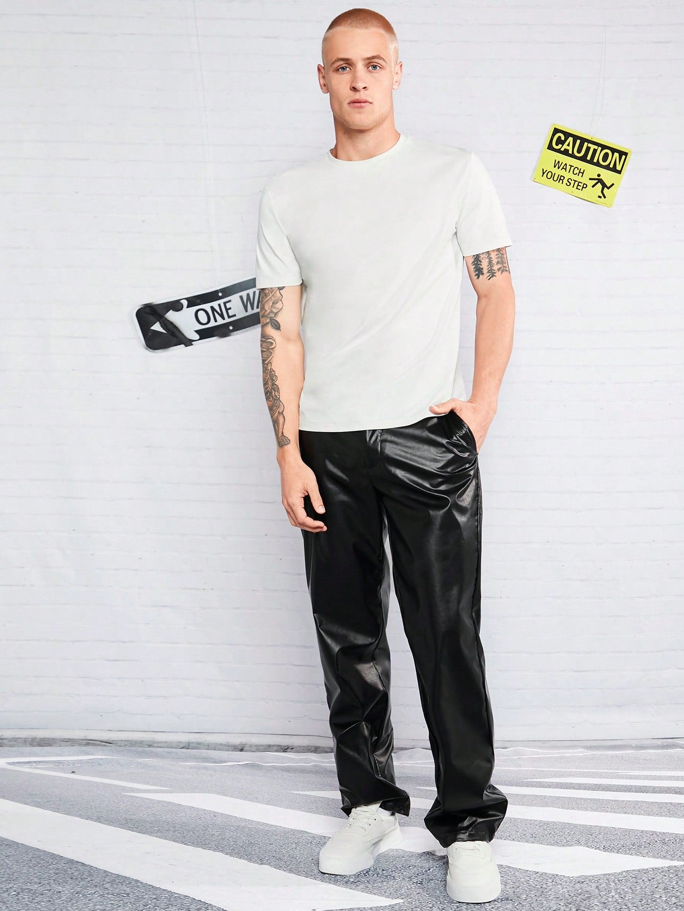 Manfinity AFTRDRK Men Slant Pocket PU Leather Pants