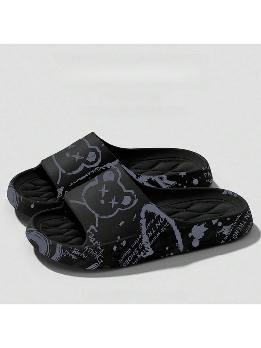 Cartoon Bear Printed Men Slippers, EVA Material Soft & Lightweight, Non-Slip & No Noise Design, Cute & Fashionable, Suitable For Indoor And Outdoor Wear, Popular In Summer