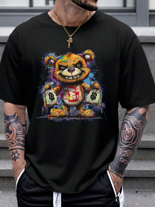 Manfinity Dauomo Men Casual Short-Sleeve T-Shirt With Bear Print, Suitable For Daily Wear In Spring And Summer