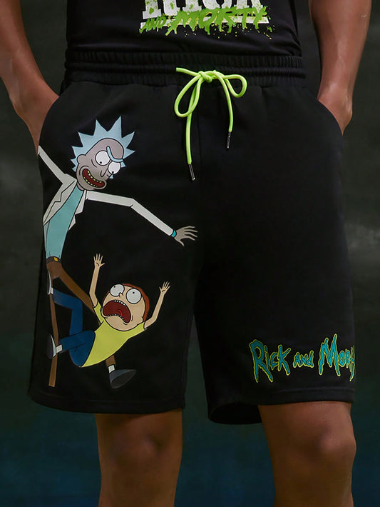 Rick and Morty X  Men Cartoon Character And Letter Printed Drawstring Waist Casual Summer Shorts