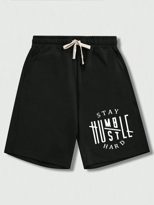 Letter Printed Men's Shorts With Drawstring Waist Shorts Loose Fit Basketball Outdoors Summer Sportswear Black