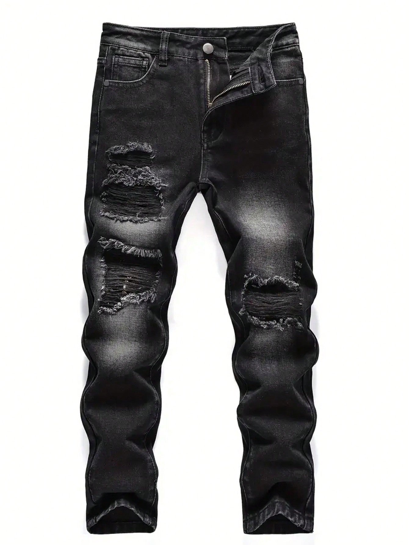 Men's Fashionable Distressed Button-Zip Pocket Casual Jeans