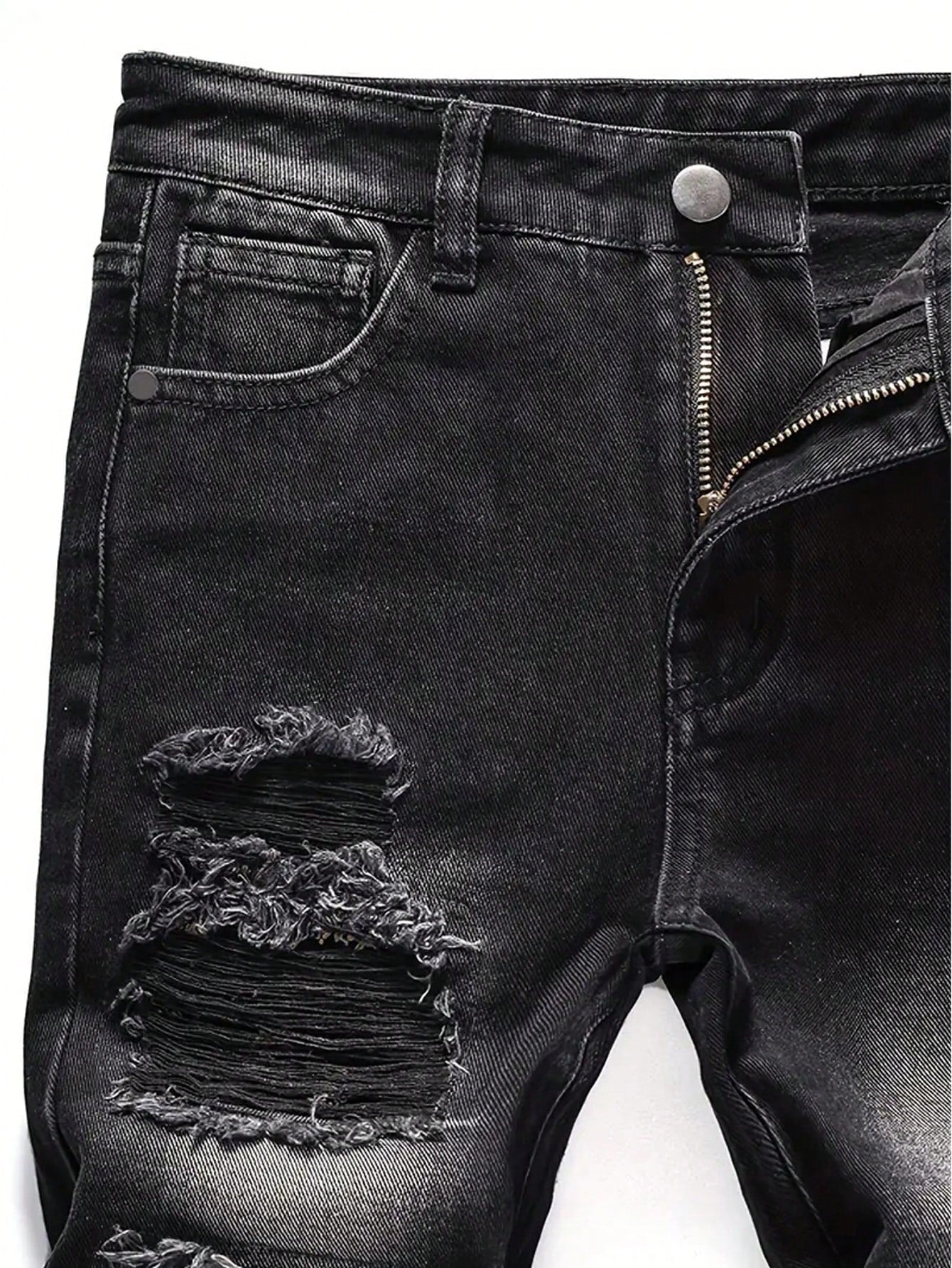 Men's Fashionable Distressed Button-Zip Pocket Casual Jeans