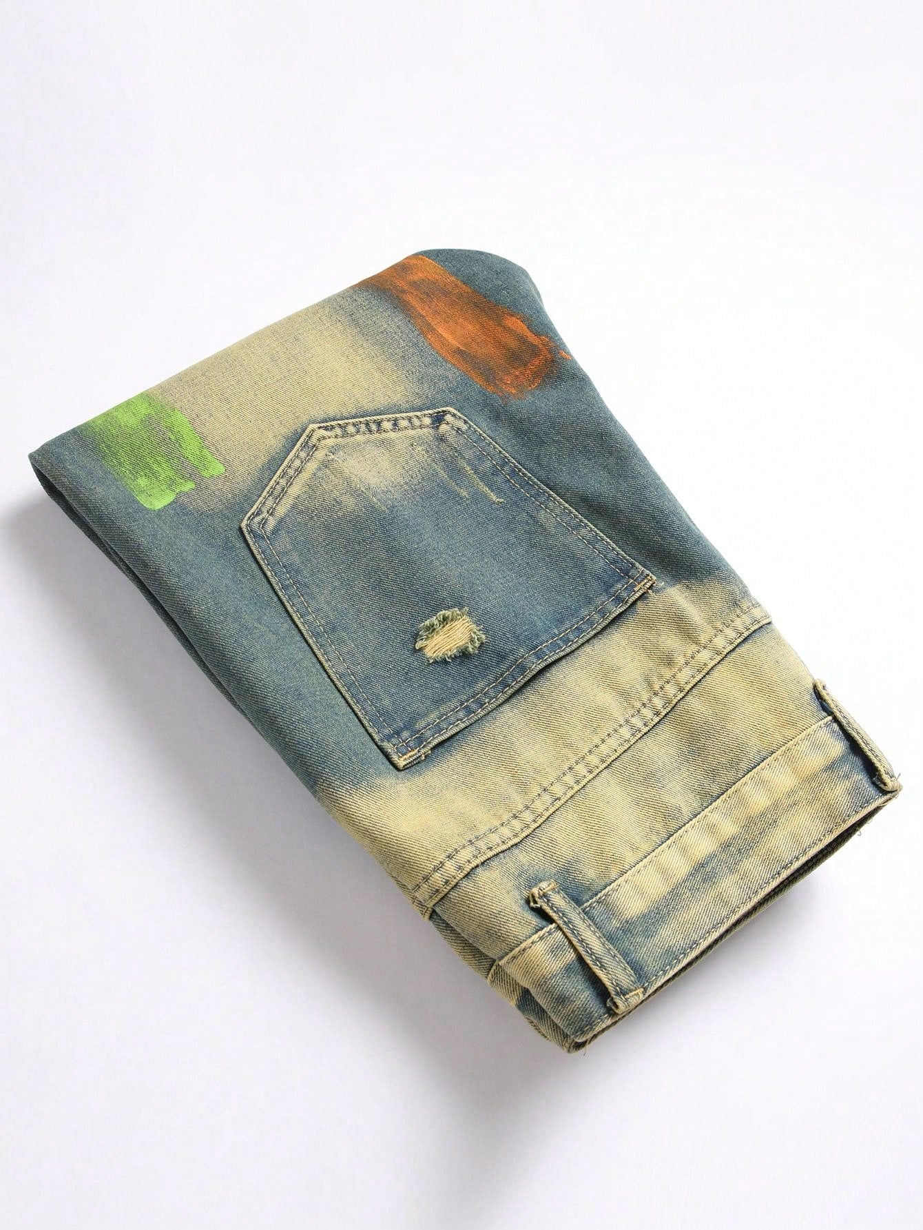 Fashion Distressed Straight Jeans, No-Stretch Washed Denim Pants For Men