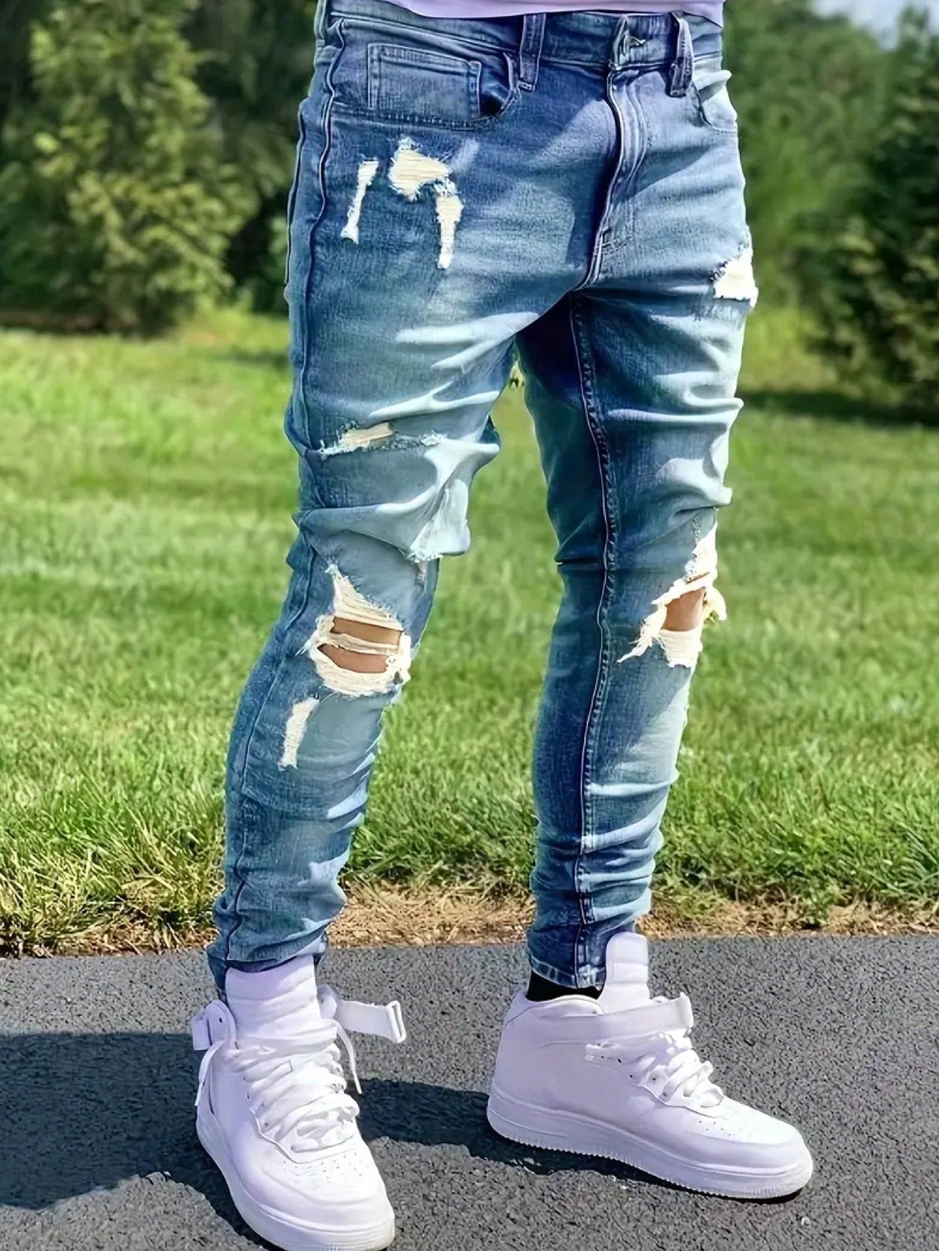 Men's Fashionable Casual Distressed Washed Skinny Jeans