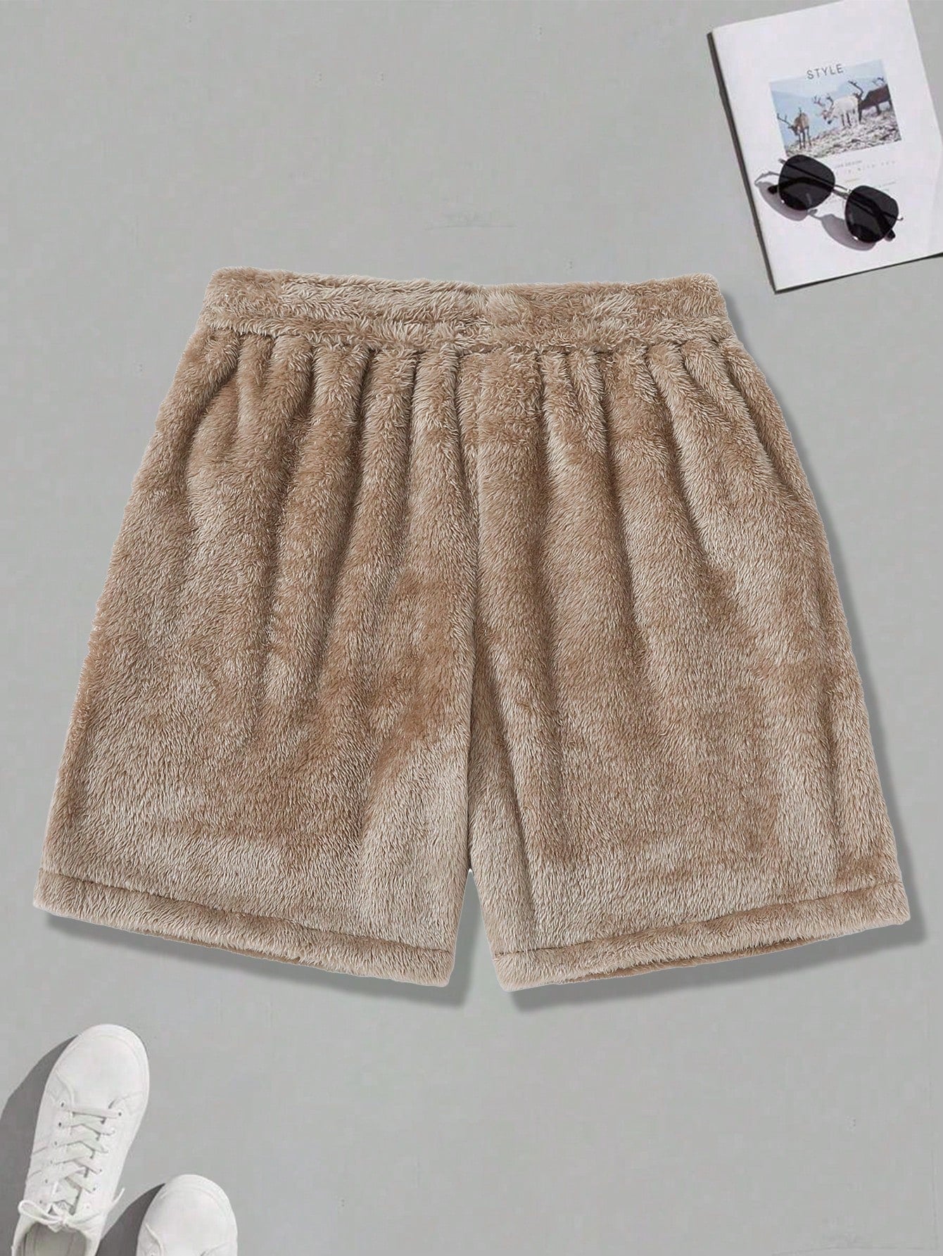 Fleece Lined Straight Leg Shorts For Men, Winter Casual Loose Warm Sports Shorts