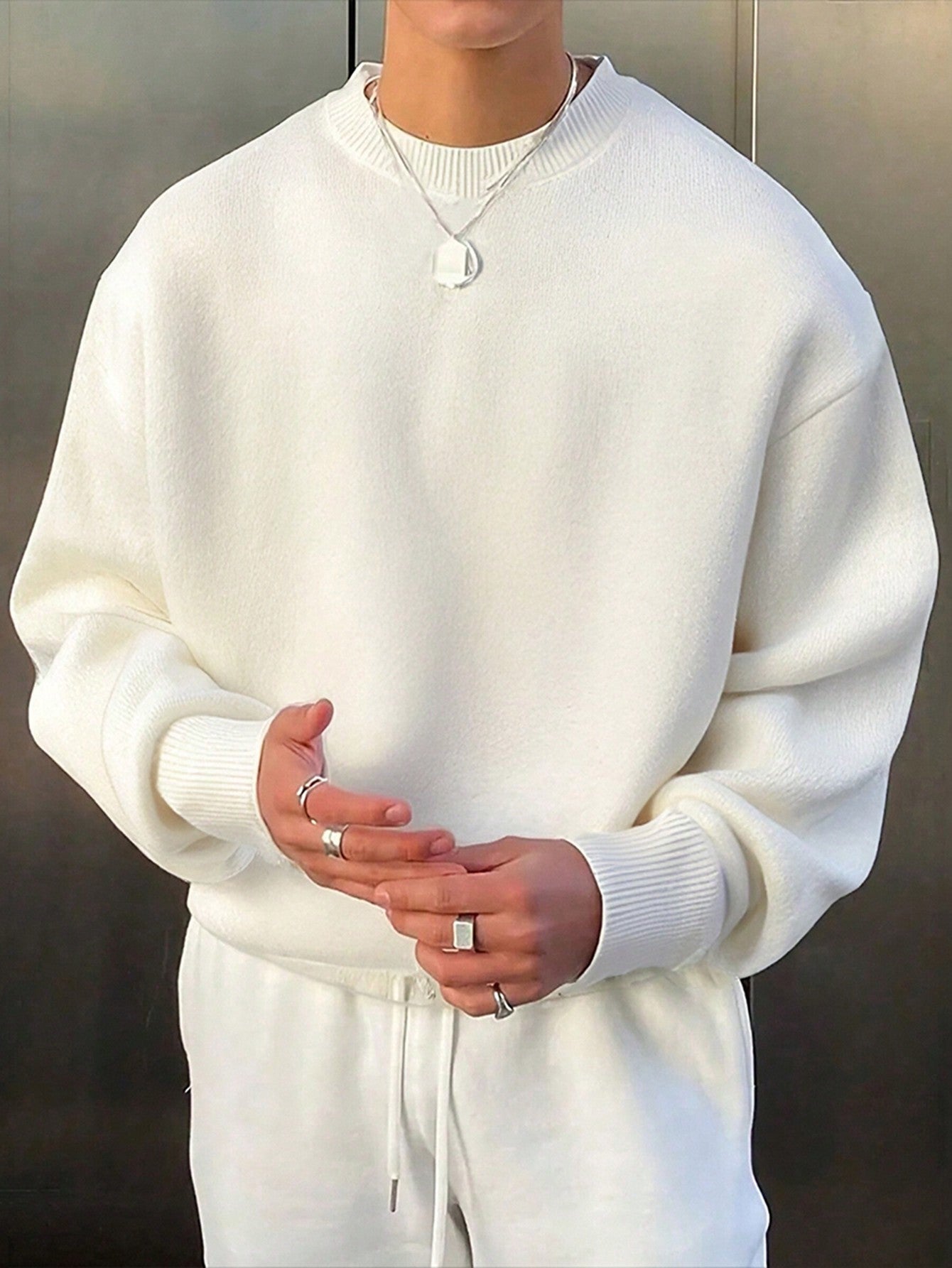 Men"S Plain Round Neck Long Sleeve Loose Casual Sweater, Autumn/Winter