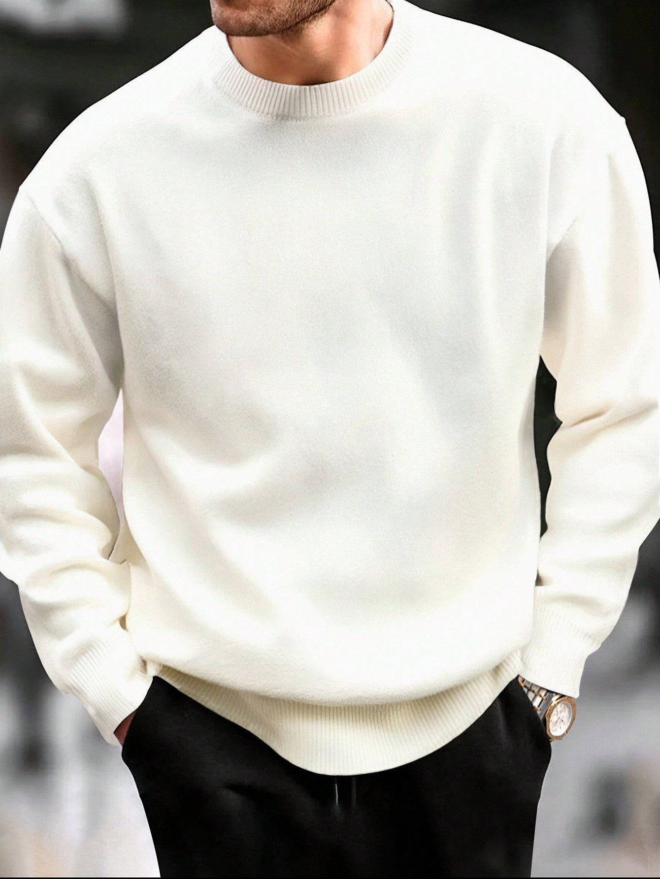 Men"S Plain Round Neck Long Sleeve Loose Casual Sweater, Autumn/Winter