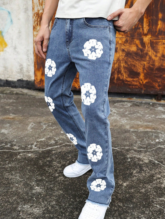 Men's Floral Print Jeans