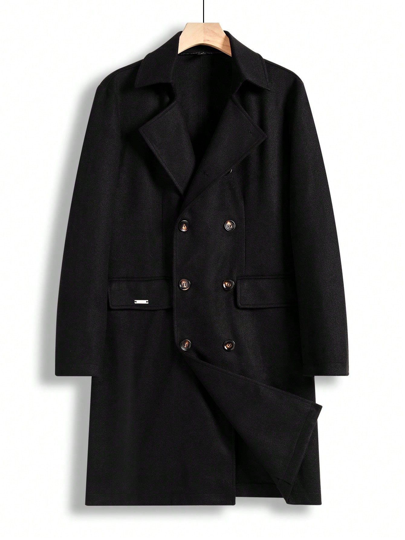 Men's Plain Color Minimalist Double-Breasted Mid-Length Overcoat