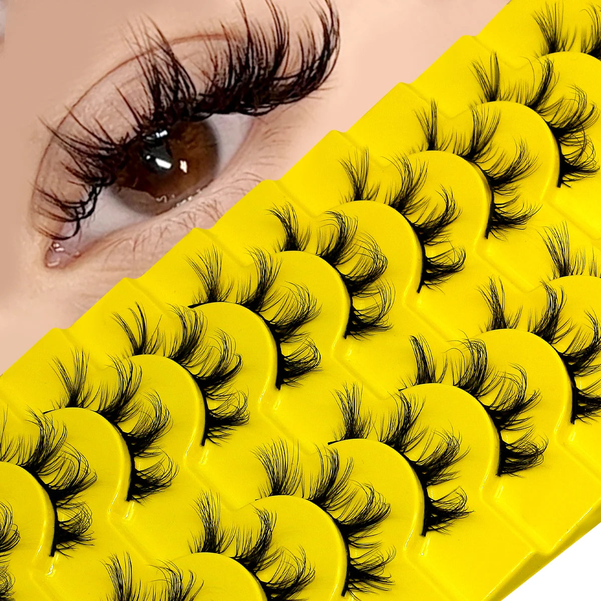 GROINNEYA Fluffy Lashes 5/10 pairs Manga Lashes 3D Natural False Lashes Fluffy Soft Cross Wispy Natural Eyelash Extension Makeup