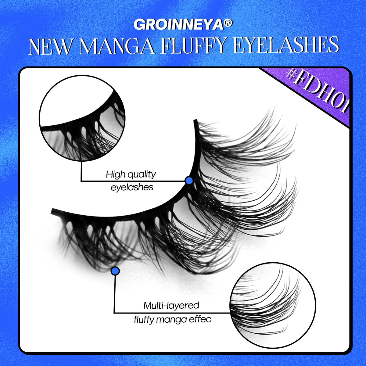 GROINNEYA Fluffy Lashes 5/10 pairs Manga Lashes 3D Natural False Lashes Fluffy Soft Cross Wispy Natural Eyelash Extension Makeup